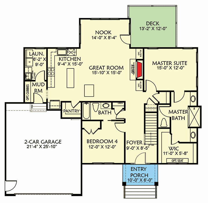 Plan 500028VV: Modern Country Cape with Main Floor Master Suite - 2298 Sq Ft - Floor Plan - Main Level - Cape Cod, Cottage, Country, Craftsman, Traditional