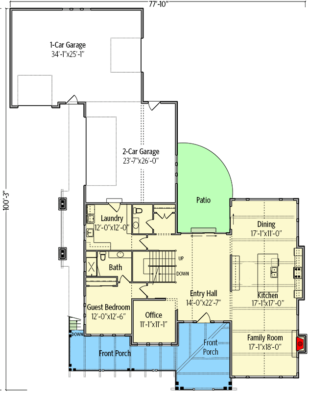 Plan 95154RW: 2-Story Mountain Modern Home Plan with Office and Guest Bedroom - Floor Plan - Main Level - Contemporary, Modern, Mountain, Rustic