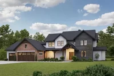 Rustic Farmhouse Plan with Home Office and Main-floor Master Bedroom