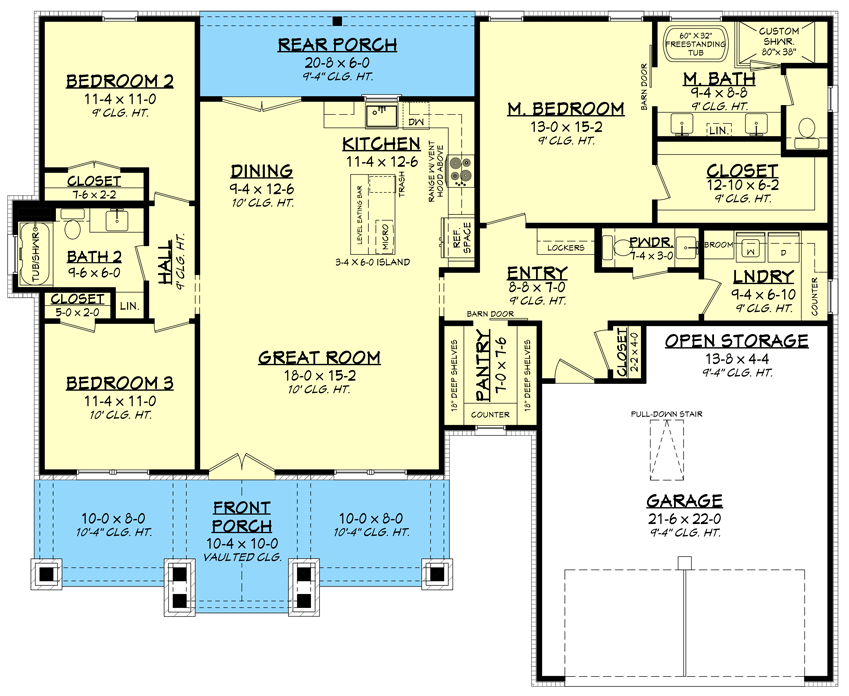 Plan 51901HZ: 3-Bed Texas Hill Country Craftsman House Plan with Rustic Curb Appeal - Floor Plan - Main Level - Cottage, Country, Hill Country, Rustic