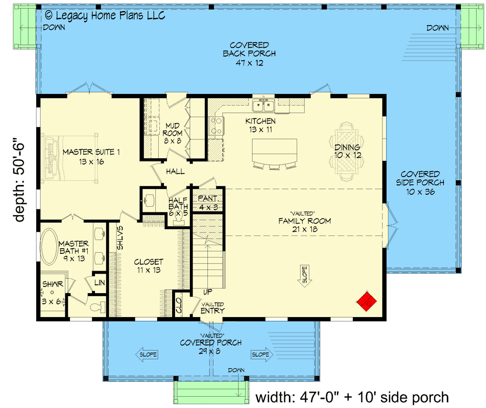 Plan 68944VR: Rustic Country Home Plan with Rear-Wrapping Porch and 3 Bedroom Suites - 2458 Sq Ft - Floor Plan - Main Level - Country, Craftsman, Mountain, Traditional