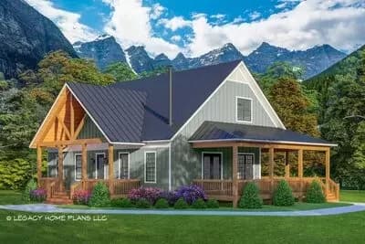 Rustic Country Home Plan with Rear-Wrapping Porch and 3 Bedroom Suites - 2458 Sq Ft