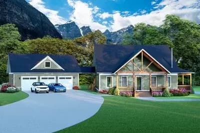 Rustic Country Home Plan with a 3-Car Garage Connected by a Breezeway