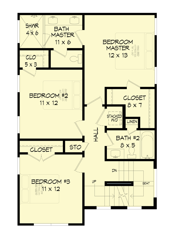 Plan 68947VR: 3-Story Contemporary House Plan with Rooftop Deck - 2011 Sq Ft - Floor Plan - 3rd Floor - Contemporary