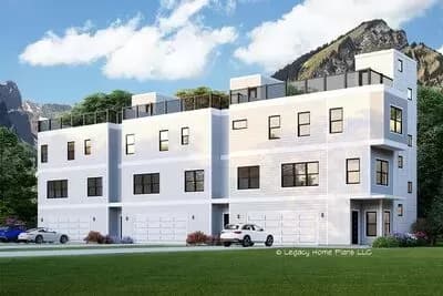 Contemporary Triplex House Plan with Rooftop Deck