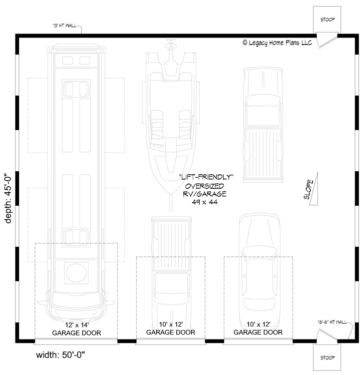 Plan 68953VR: Modern RV Garage with Parking for Up To 6 Vehicles - Floor Plan - Main Level - Contemporary, Mid Century Modern, Modern