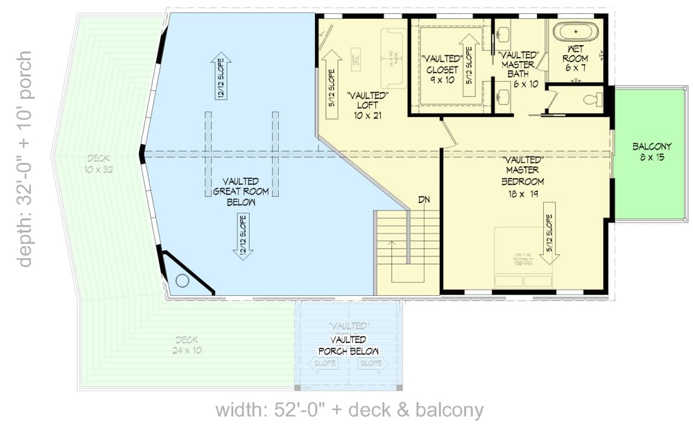 Plan 68955VR: Mountain Home with Wraparound Deck, 2-Story Great Room and Side Walkout - Floor Plan - 2nd Floor - Contemporary, Craftsman, Mountain, Rustic