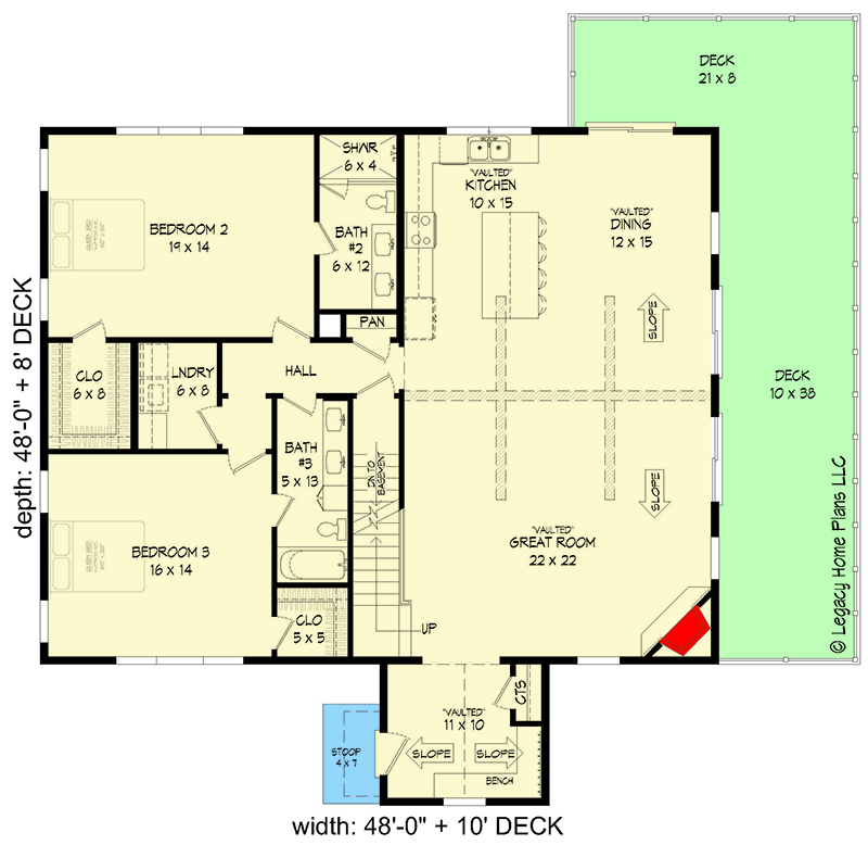 Plan 68956VR: Contemporary Mountain Home with Drive-under Garage and Lower Level Expansion Space - Floor Plan - Main Level - Contemporary, Craftsman, Mountain, New American, Vacation