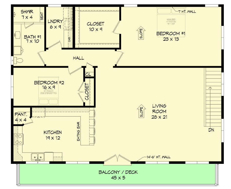 Plan 68958VR: 3-Car Modern Garage Apartment with Craft Room and Balcony - Floor Plan - 2nd Floor - Coastal, Contemporary, Modern, Mountain