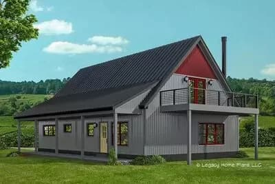 2-Bed Rustic Country Home Plan with Second Floor Balcony - 2019 Sq Ft