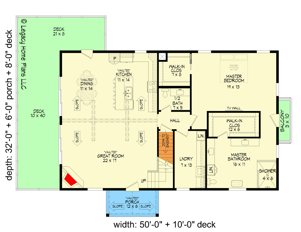 Plan 68961VR: Contemporary Mountain Home Plan with Vaulted Great Room and Wraparound Deck - Floor Plan - Main Level - Contemporary, Country, Mountain, Rustic, Vacation