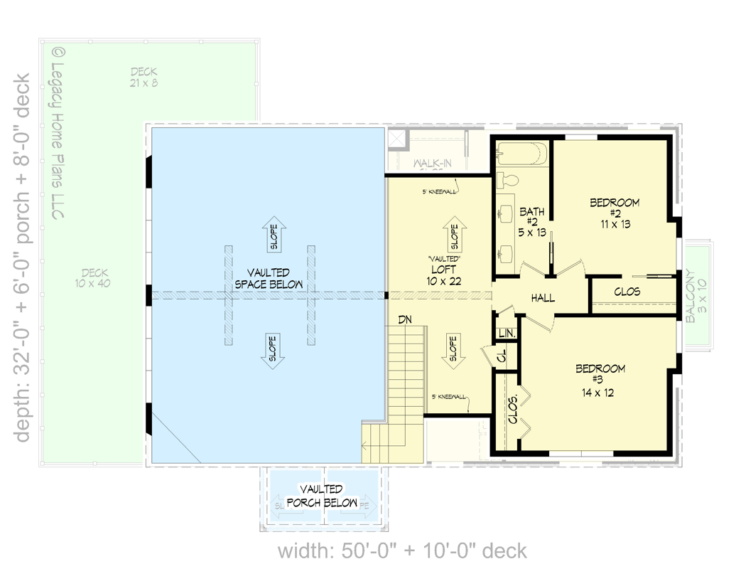 Plan 68961VR: Contemporary Mountain Home Plan with Vaulted Great Room and Wraparound Deck - Floor Plan - 2nd Floor - Contemporary, Country, Mountain, Rustic, Vacation
