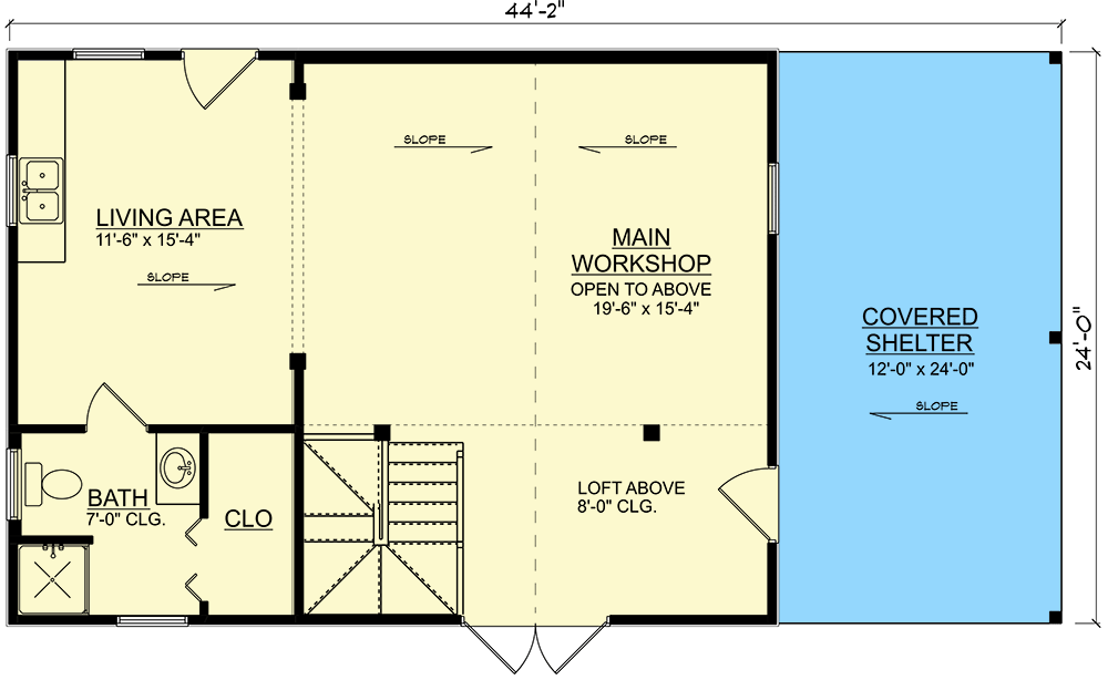 Plan 461019DNN: Exclusive ADU with a Loft - Floor Plan - Main Level