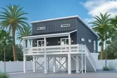 Beach House Plan with Loft Bunk Room Overlook - 842 Sq Ft