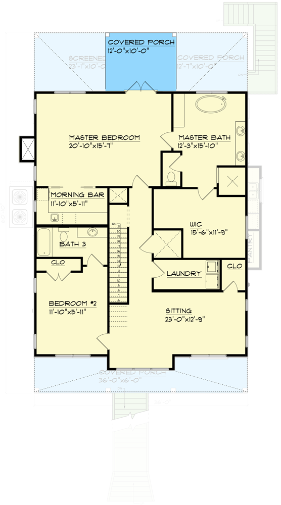 Plan 461037DNN: Exclusive Coastal Home Plan with Elevator and Master on Top Floor - Floor Plan - Second Level - Beach, Coastal, Low Country, Vacation