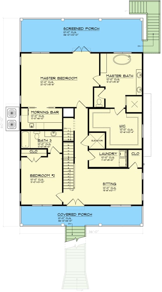 Plan 461038DNN: 3-Bed Coastal Home Plan with Morning Bar in Master Bedroom - Floor Plan - Main Level - Beach, Coastal, Low Country, Vacation