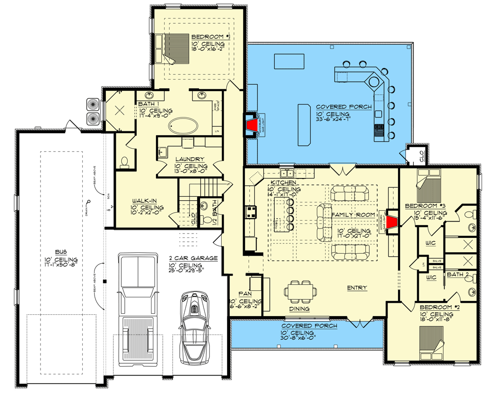 Plan 461040DNN: New American Ranch Plan with Oversized Garage Bay - 2884 Sq Ft - Floor Plan - Main Level - Craftsman, Hill Country, New American, Ranch