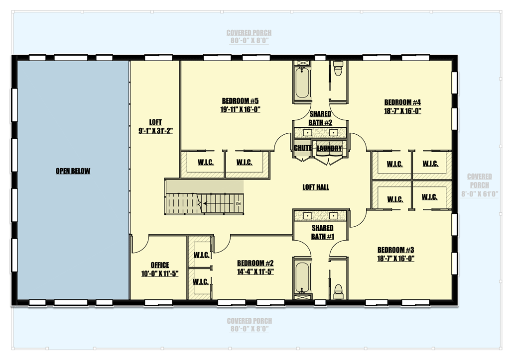 Plan 400007FTY: Modern Barndominium Plan with Wraparound Porch and Loft - 6,169 Sq Ft - Floor Plan - 2nd Floor - Barndominium, Country, Rustic
