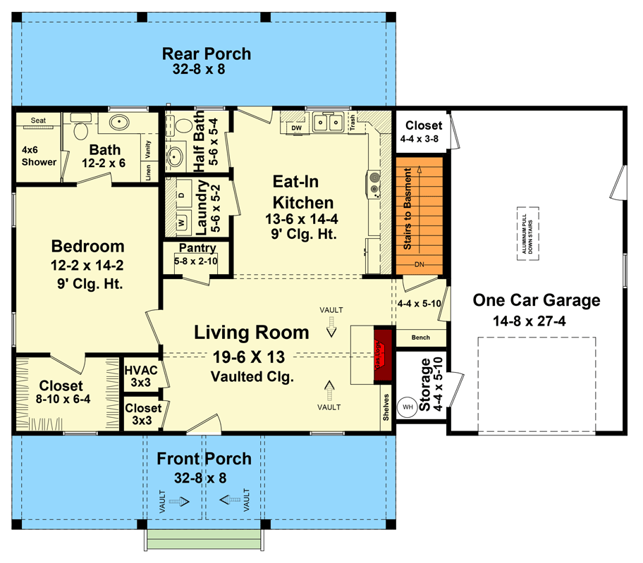Plan 5100MM: Rustic 1-Bed Country Home Plan with 1-Car Garage - Floor Plan - Main Level - Cottage, Country, Rustic