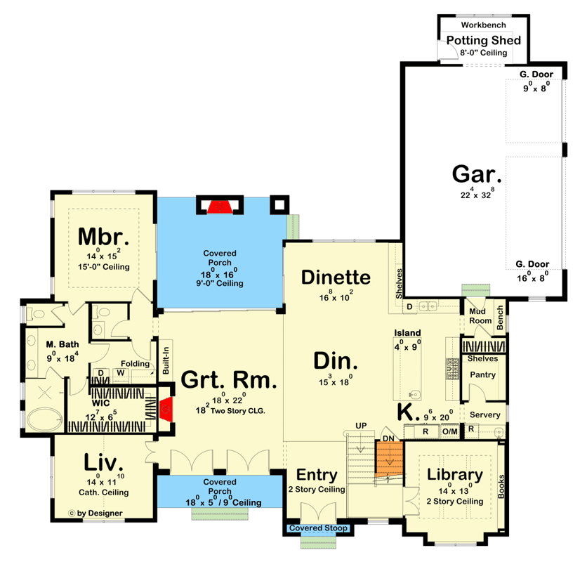 Plan 623093DJ: 4-Bed Modern-style Cottage with Laundry on Both Floors - Floor Plan - Main Level - Cottage, European, New American, Transitional