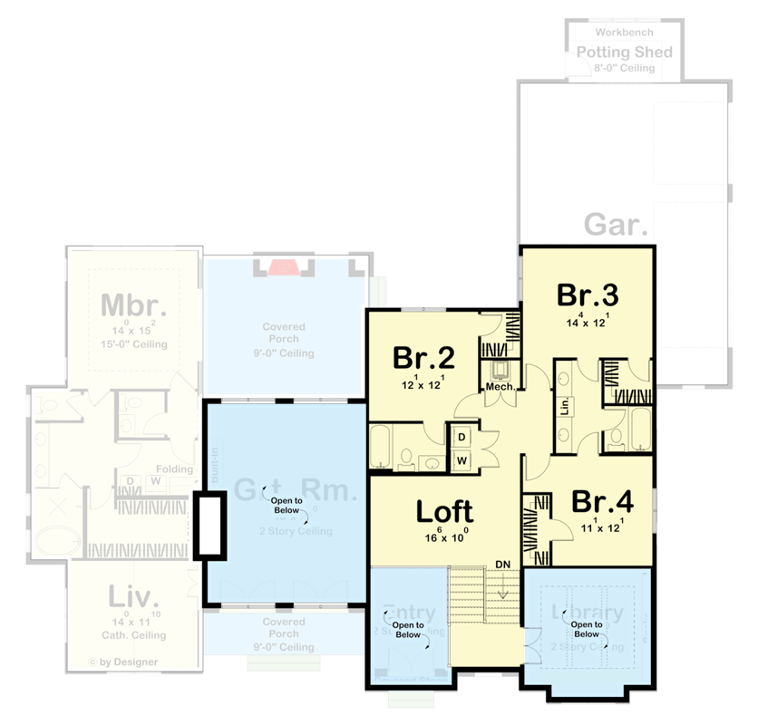 Plan 623093DJ: 4-Bed Modern-style Cottage with Laundry on Both Floors - Floor Plan - 2nd Floor - Cottage, European, New American, Transitional