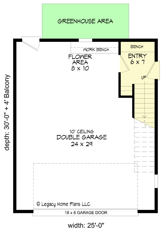 Plan 68964VR: 2-Bed Garage Apartment Above a 2-Car Garage with Traditional Exterior  - Floor Plan - Main Level - European, Traditional