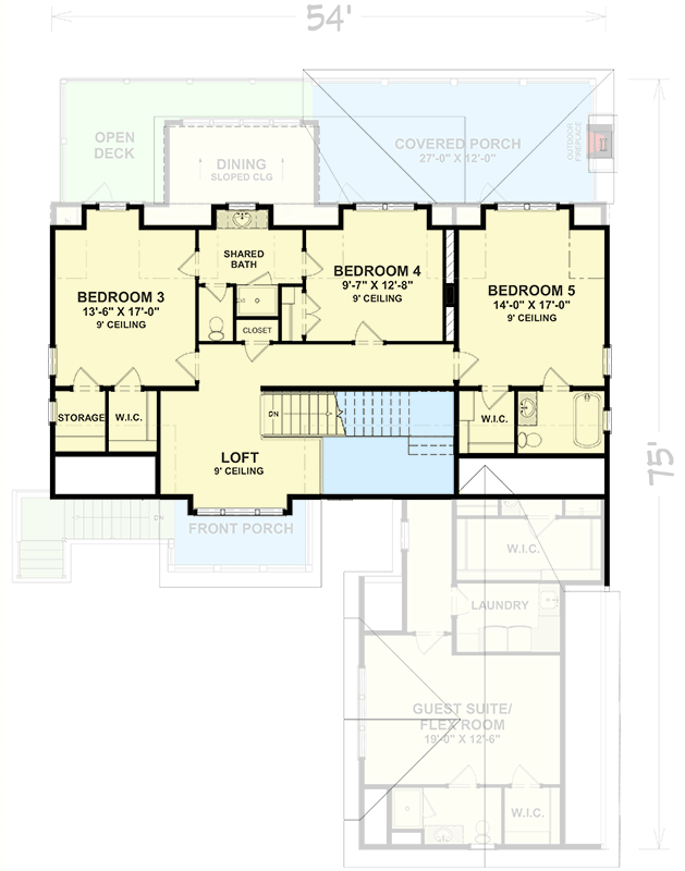 Plan 765041TWN: Gorgeous 5-Bed Home Plan with Ground Level Garage - Floor Plan - 2nd Floor - Coastal, Southern