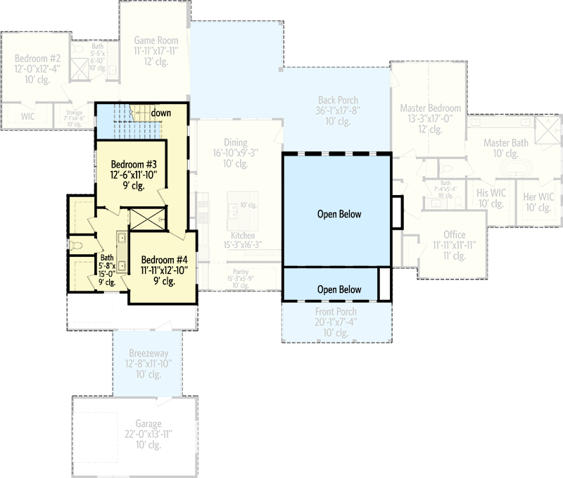 Plan 150003HRP: Transitional Farmhouse Plan with Clerestory Windows Front and Back - Floor Plan - 2nd Floor - Country, Farmhouse, Modern Farmhouse, New American, Transitional