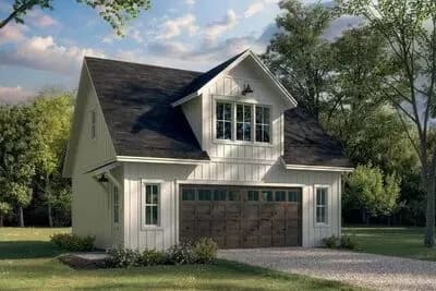 New American Garage Apartment with Board and Batten Siding