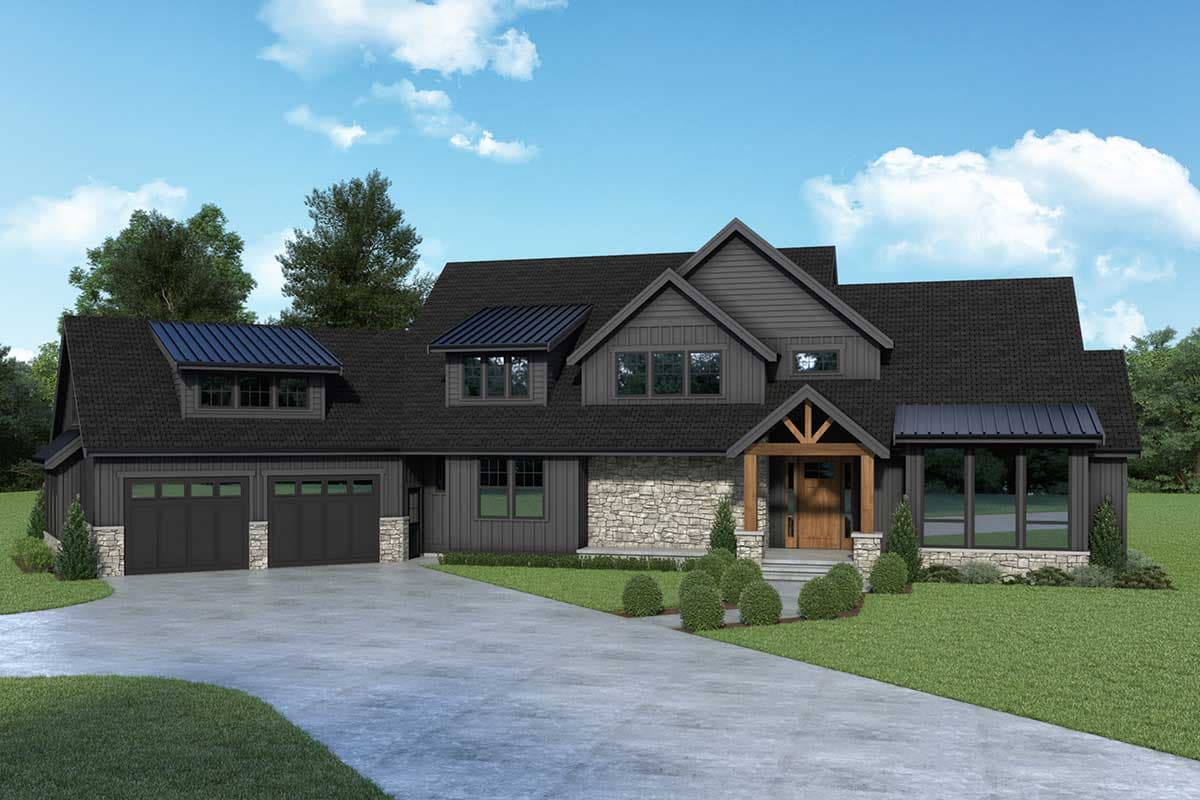 Plan 280179JWD: 2-Story New American Craftsman House Plan with Angled Garage - 3551 Sq Ft - Image #2 - Craftsman, Mountain, New American
