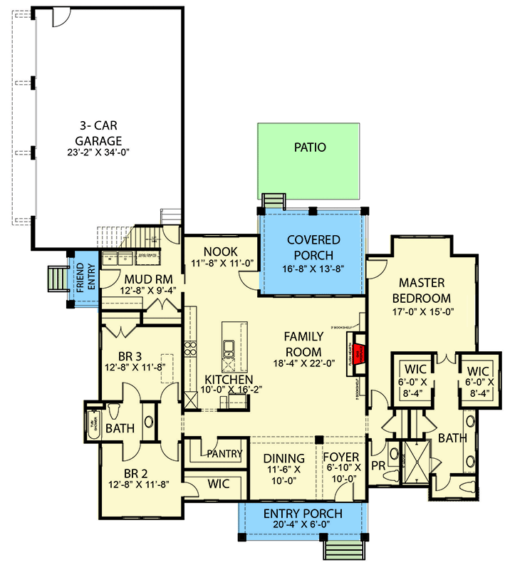 Plan 500029VV: One-level Farmhouse Plan with Split-bed Layout - Floor Plan - Main Level - Country, Craftsman, Farmhouse, Modern Farmhouse, New American, Southern