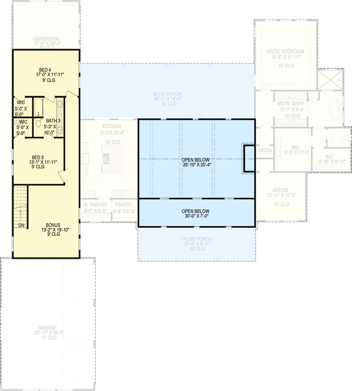 Plan 150005HRP: 4-Bed Transitional Mountain House Plan with 2-Story Great Room - Floor Plan - 2nd Floor - Craftsman, Mountain, New American, Rustic, Transitional