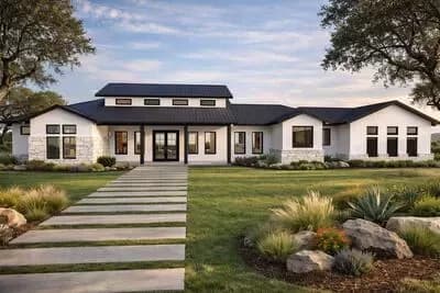 Contemporary Hill Country House Plan with Split-bed Layout