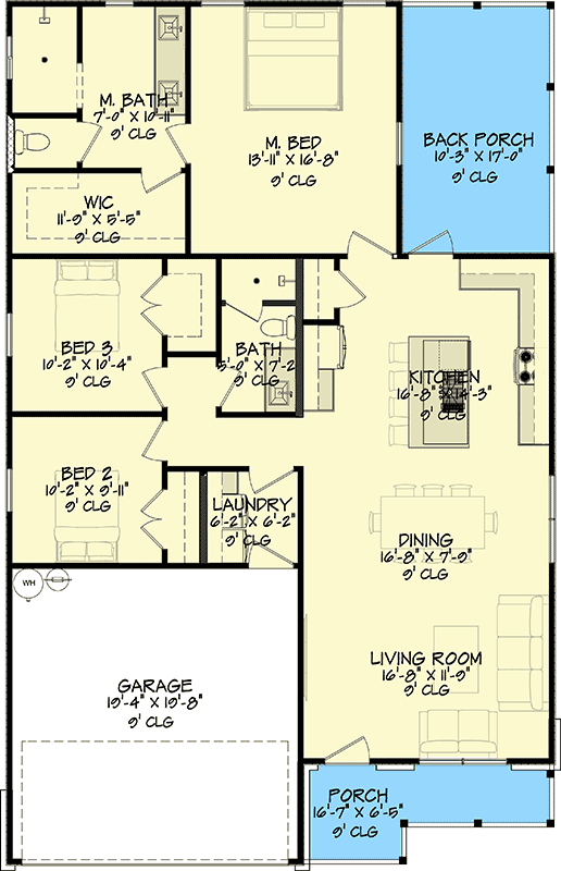 Plan 150009HRP: Exclusive One-Level Craftsman House Plan with Open-Concept Layout - 1345 Sq Ft - Floor Plan - Main Level - Bungalow, Craftsman, Northwest