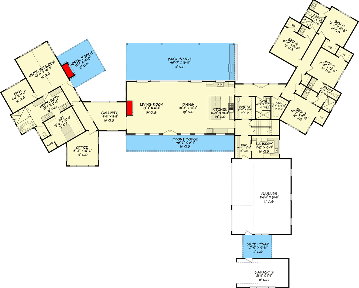 Plan 150010HRP: Sprawling Hill Country Home Plan with Deluxe Master Wing - Floor Plan - Main Level - Country, Craftsman, Hill Country, New American, Transitional