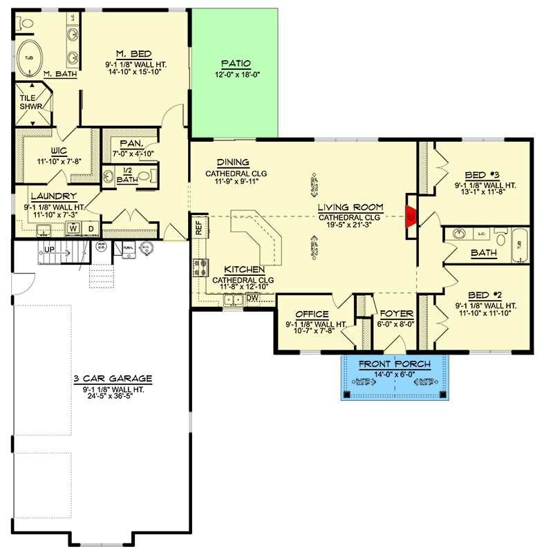 Plan 135156GRA: Mountain Ranch Plan with Split-bed Layout and 3-Car Garage - 2166 Sq Ft - Floor Plan - Main Level - Country, Mountain, Ranch, Rustic, Traditional