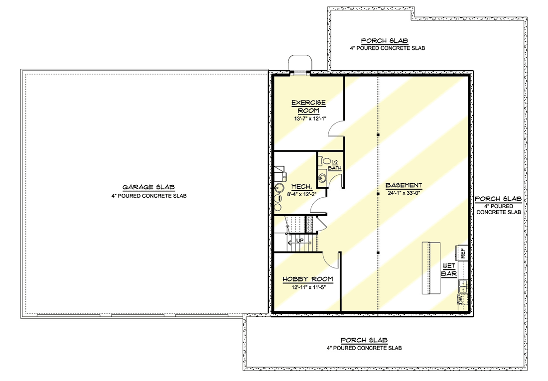 Plan 135161GRA: 4-Bed Barndominium with Front and Rear Porches and Lower Level Expansion - Floor Plan - Lower Level