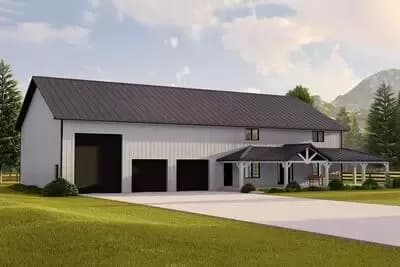 4-Bed Barndominium with Front and Rear Porches and Lower Level Expansion