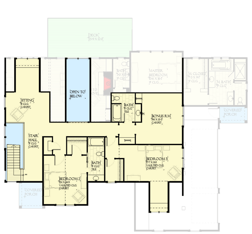 Plan 970098VC: Shingle-Style Home Plan with Home Office and Two Mud Rooms for a Sloping Lot - Floor Plan - 2nd Floor - Country, Shingle, Traditional