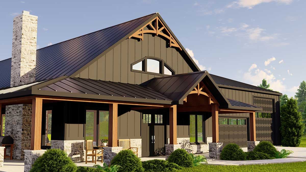 Plan 135165GRA: Farmhouse-Inspired Barndominium with Wraparound Porch and 4-Car Garage - 2693 Sq Ft - Image #5 - Barndominium, Country, Rustic, Vacation