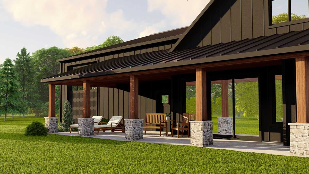 Plan 135165GRA: Farmhouse-Inspired Barndominium with Wraparound Porch and 4-Car Garage - 2693 Sq Ft - Image #6 - Barndominium, Country, Rustic, Vacation