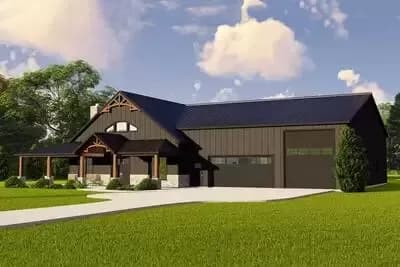 Farmhouse-Inspired Barndominium with Wraparound Porch and 4-Car Garage - 2693 Sq Ft