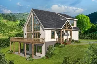 Expanded 2-Story Mountain House Plan with Main Floor Master Suite