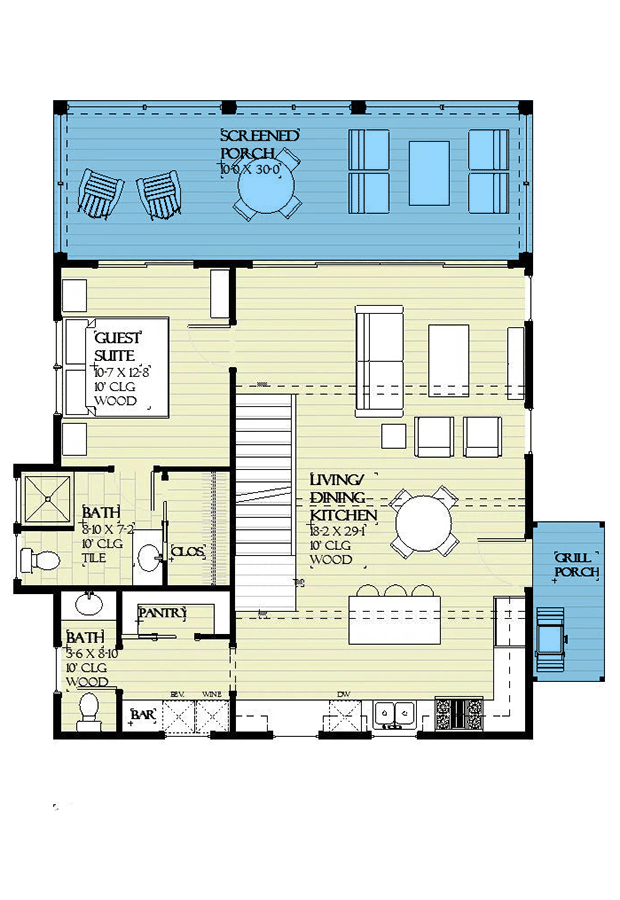 Plan 970099VC: 3-Story Coastal Home Plan with Third Floor Bunk Level - Floor Plan - First Floor - Beach, Coastal, Low Country, Vacation