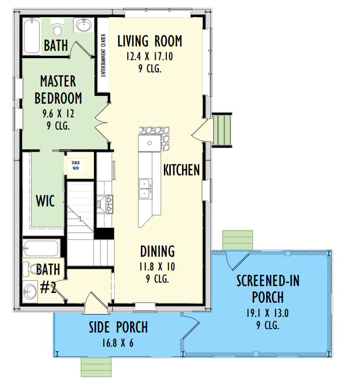 Plan 777001MTL: One Bed Rustic Cottage with Large Screened Porch  - Floor Plan - Main Level - Cabin, Cottage, Country, Rustic