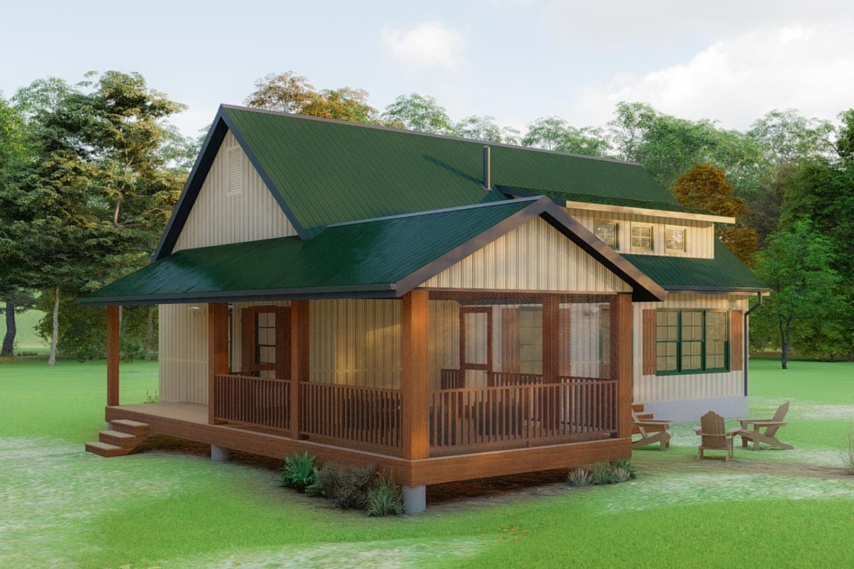 Plan 777001MTL: One Bed Rustic Cottage with Large Screened Porch  - Image #9 - Cabin, Cottage, Country, Rustic