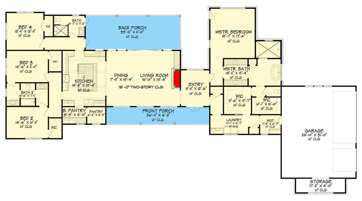 Plan 150011HRP: Modern Hill Country House Plan with Split-bed Layout - Floor Plan - Main Level - Contemporary, Hill Country, Mid Century Modern, Modern, Ranch