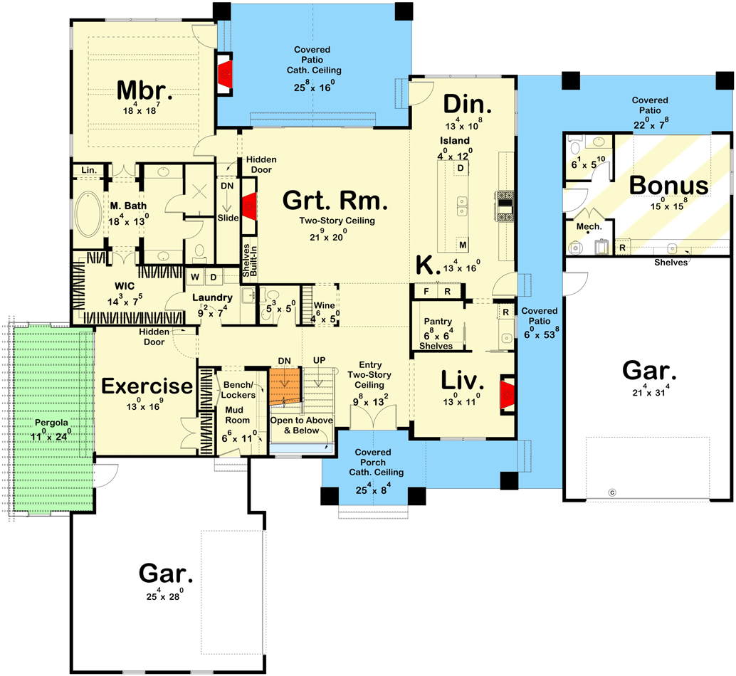 Plan 623094DJ: Lake House Plan with 2 Laundry Rooms and 2 Separate Garages - Floor Plan - Main Level - Country, Craftsman, New American, Transitional