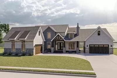 Lake House Plan with 2 Laundry Rooms and 2 Separate Garages