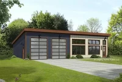 1-Bed Mid-Century Modern Home Plan with Home Office